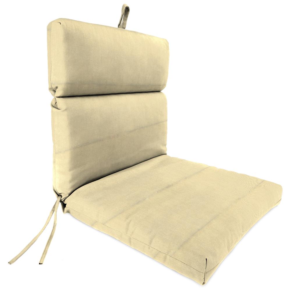 Sunbrella Canvas Vellum Yellow Solid French Edge Outdoor Chair Cushion with Ties. Picture 1