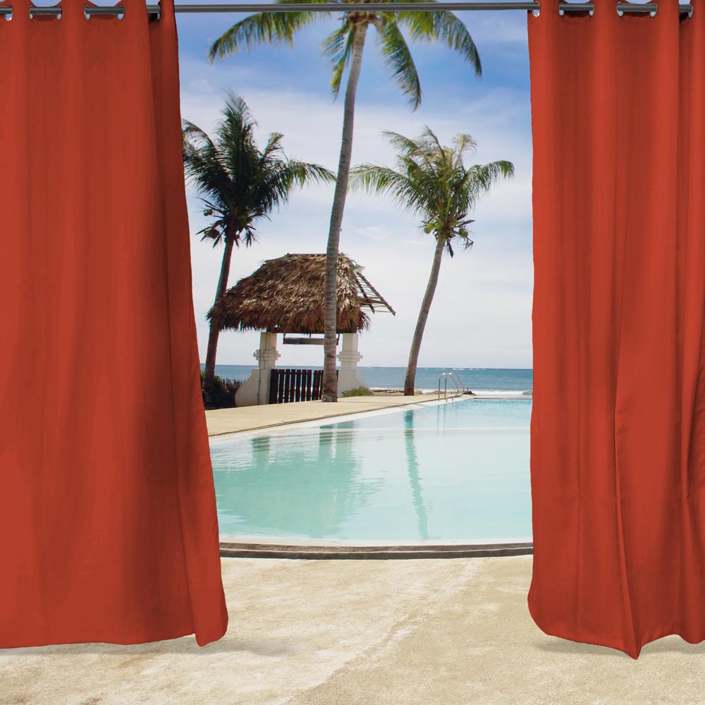 Melon Solid Grommet Semi-Sheer Outdoor Curtain Panel (2-Pack). Picture 3