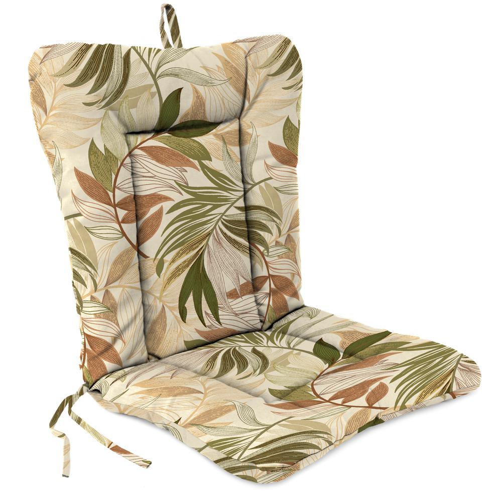 Oasis Nutmeg Beige Leaves Outdoor Chair Cushion with Ties and Hanger Loop. Picture 1