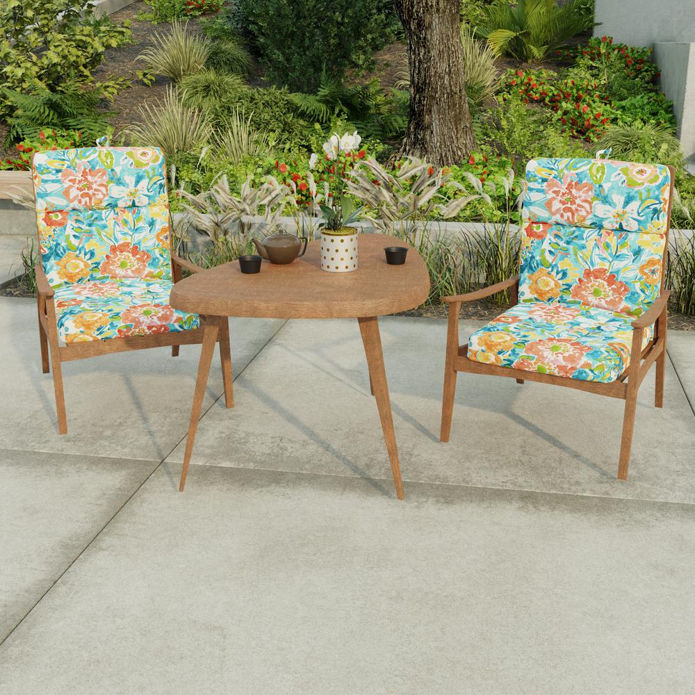 Sun River Sky Multi Floral French Edge Outdoor Chair Cushion with Ties. Picture 3