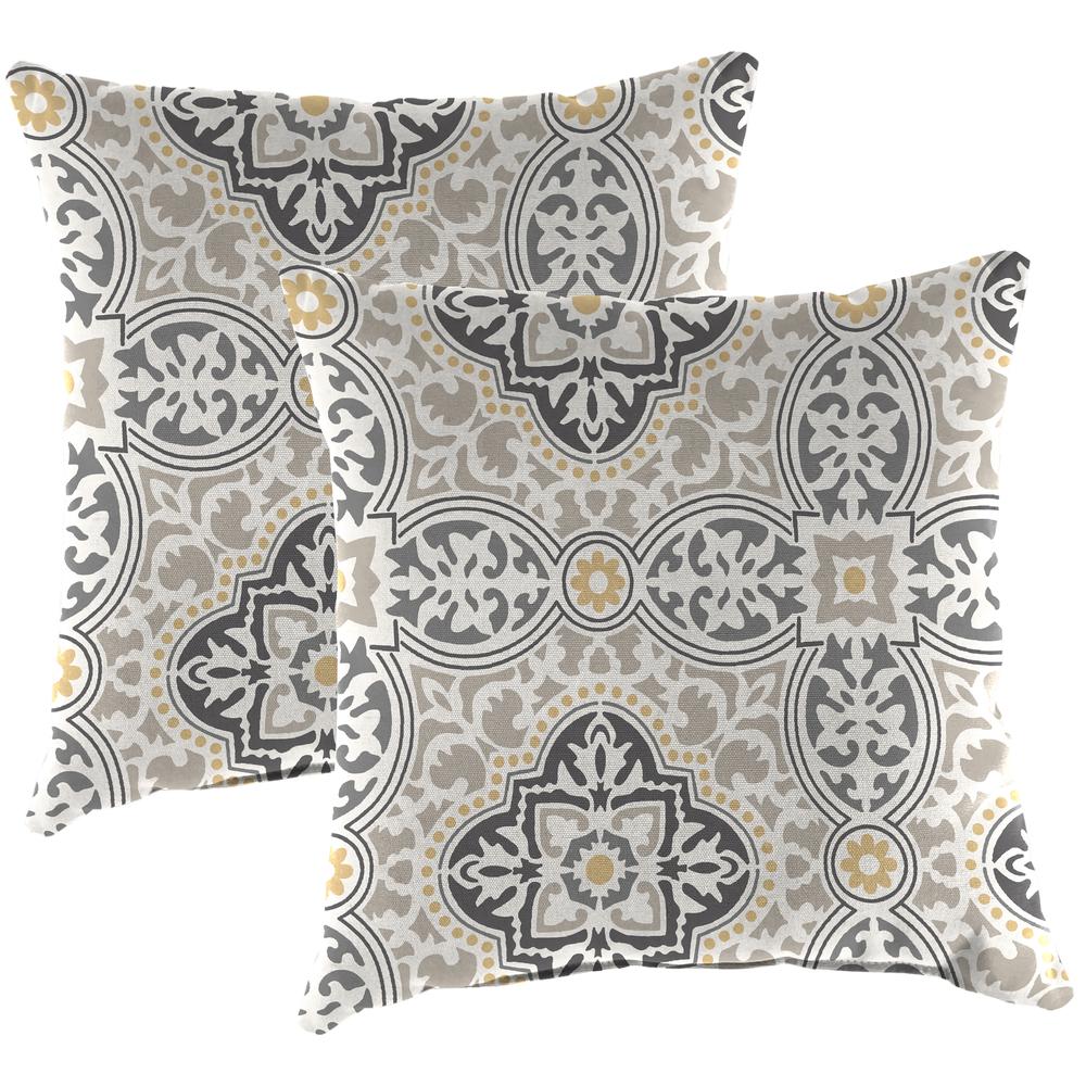 Rave Grey Quatrefoil Square Knife Edge Outdoor Throw Pillows (2-Pack). Picture 1