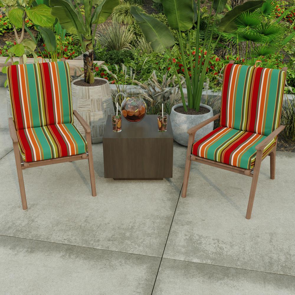 Westport Teal Multi Stripe French Edge Outdoor Chair Cushion with Ties. Picture 3