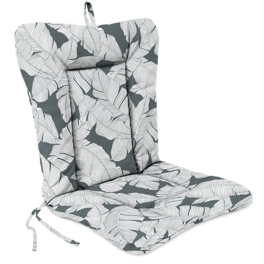 Carano Stone Grey Leaves Outdoor Chair Cushion with Ties and Hanger Loop. Picture 1