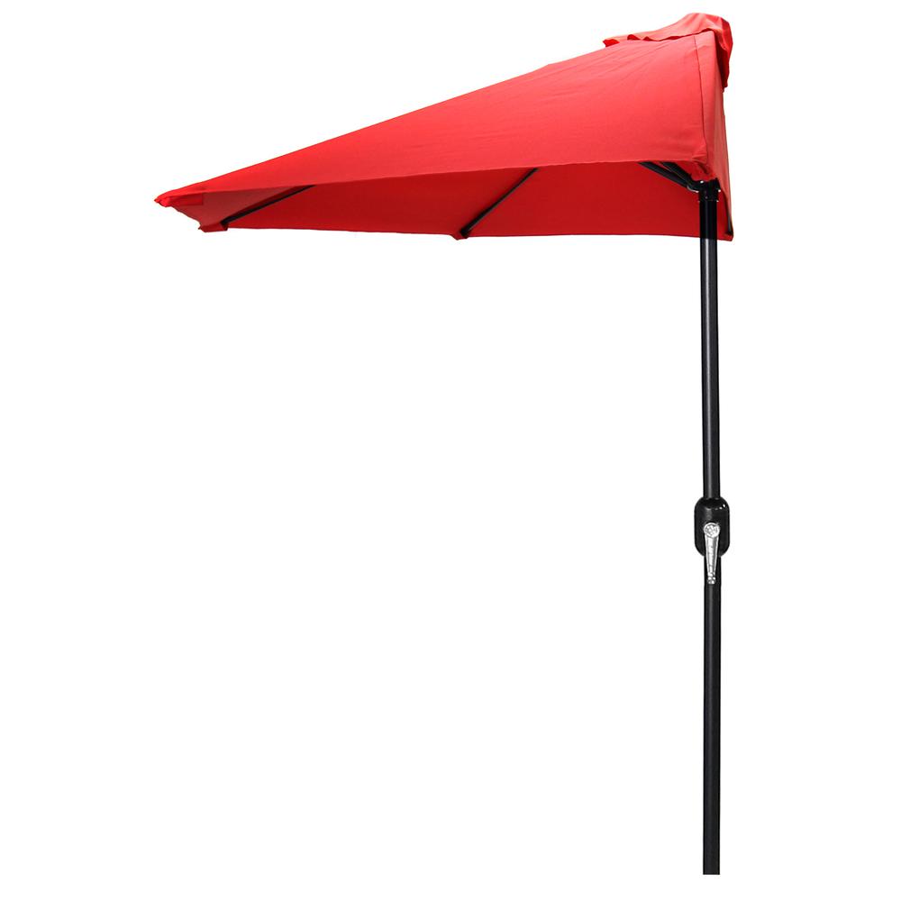 9' Half Round Red Solid Folding Outdoor Patio Umbrella with Crank Opening. Picture 1