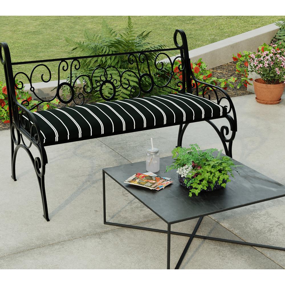 Pursuit Shadow Black Stripe Outdoor Settee Swing Bench Cushion with Ties. Picture 3