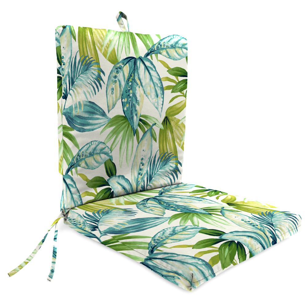 Seneca Caribbean Blue Leaves French Edge Outdoor Chair Cushion with Ties. Picture 1