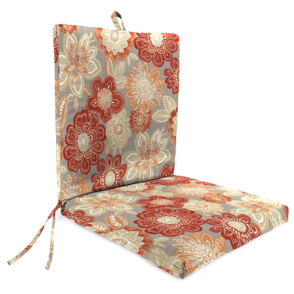 Anita Scorn Grey Floral Rectangular French Edge Outdoor Chair Cushion with Ties. Picture 1