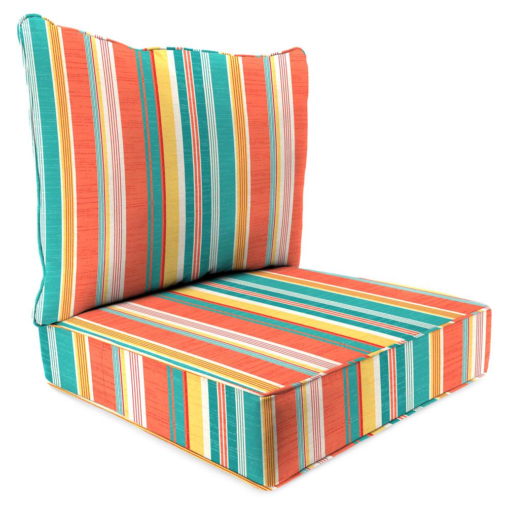 Kodi Cornhusk Multi Stripe Outdoor Chair Seat and Back Cushion Set with Welt. Picture 1