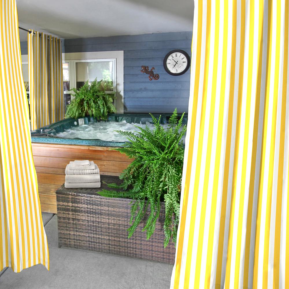 Dandelion Yellow Stripe Grommet Semi-Sheer Outdoor Curtain Panel (2-Pack). Picture 3