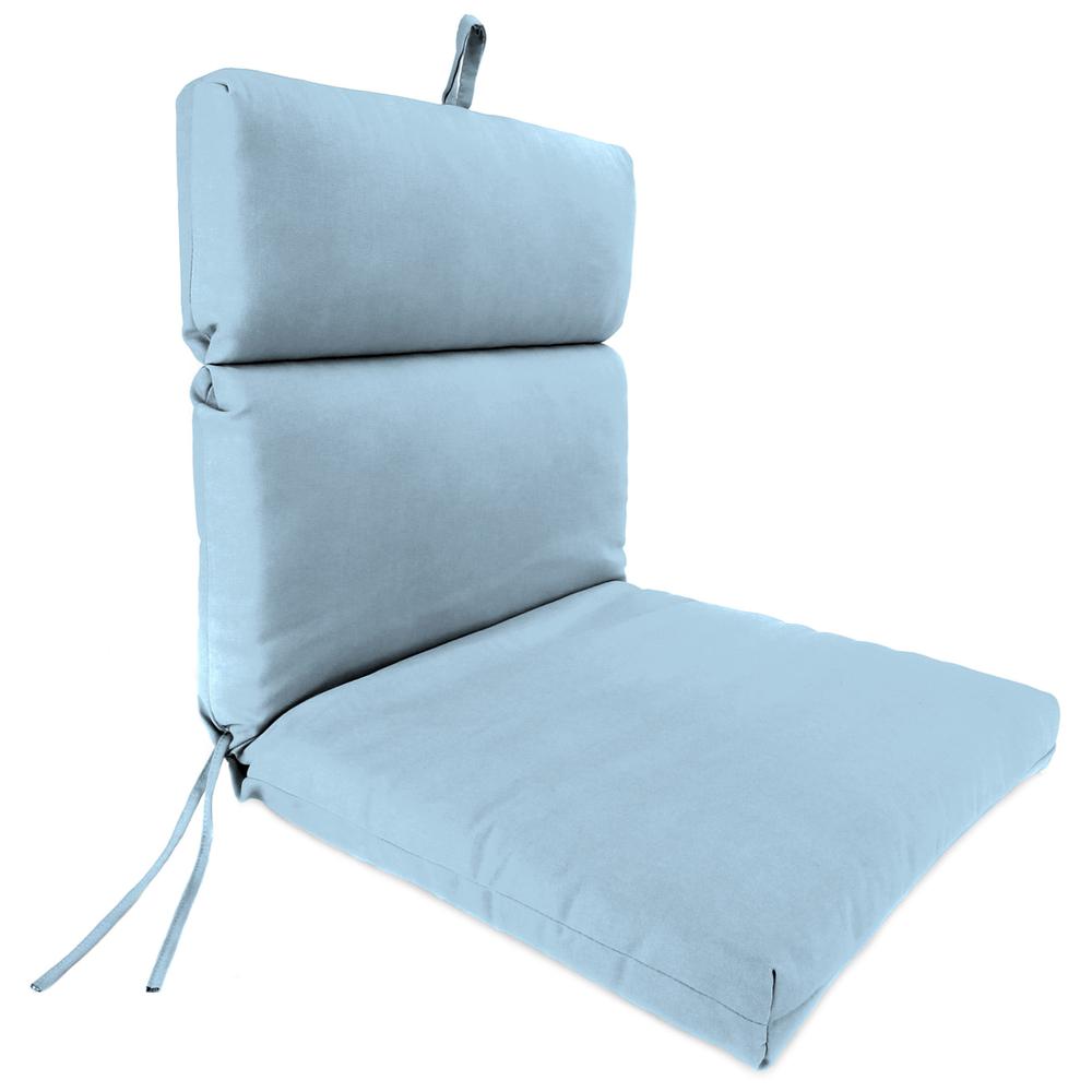 Sunbrella Canvas Air Blue Solid French Edge Outdoor Chair Cushion with Ties. Picture 1