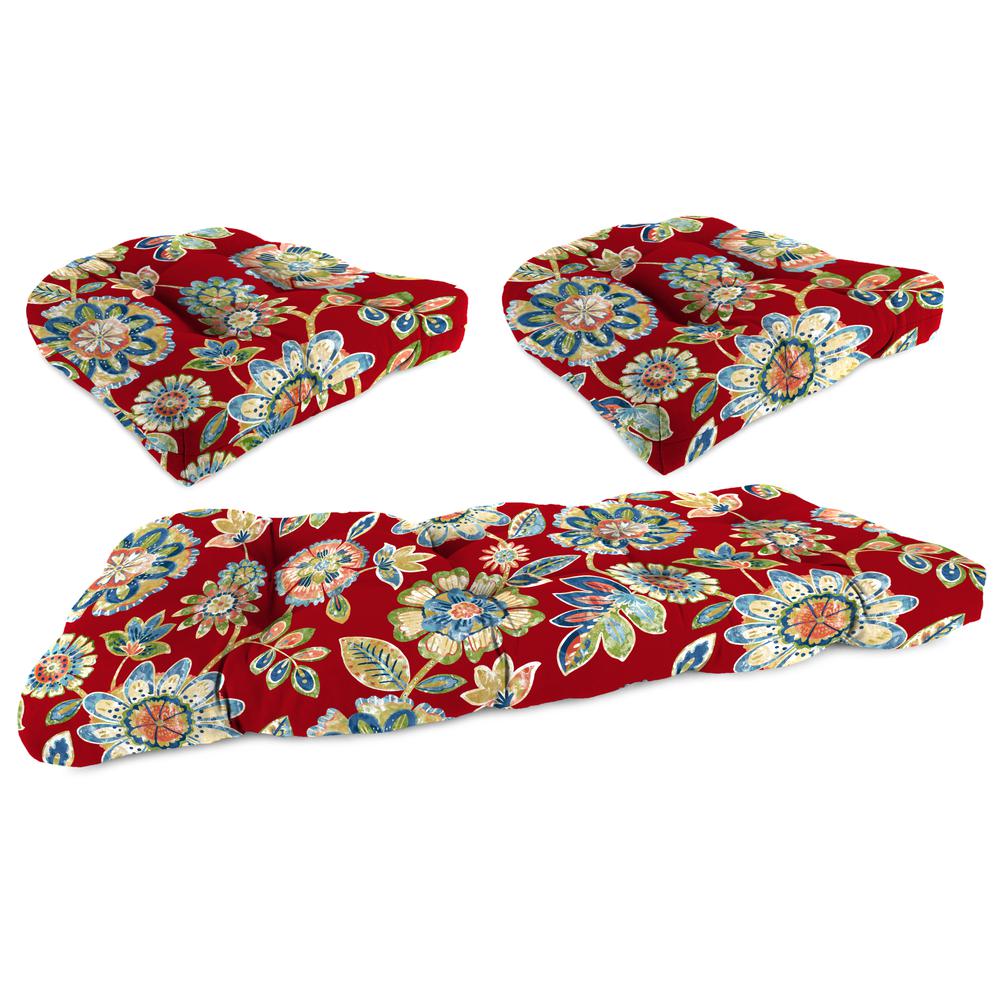 3-Piece Daelyn Cherry Red Floral Tufted Outdoor Cushion Set. Picture 1