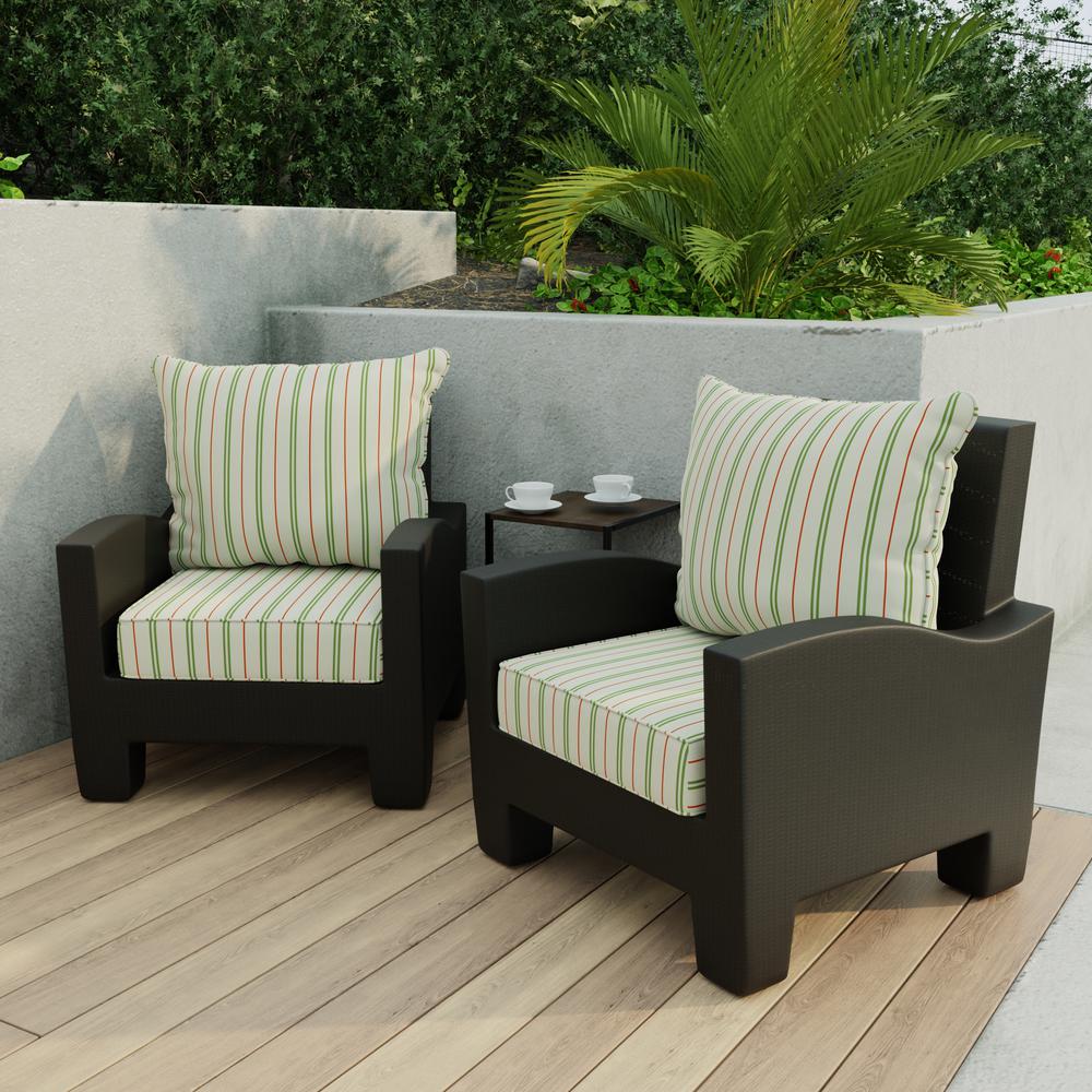 Gallan Cedar Grey Stripe Outdoor Chair Seat and Back Cushion Set with Welt. Picture 3