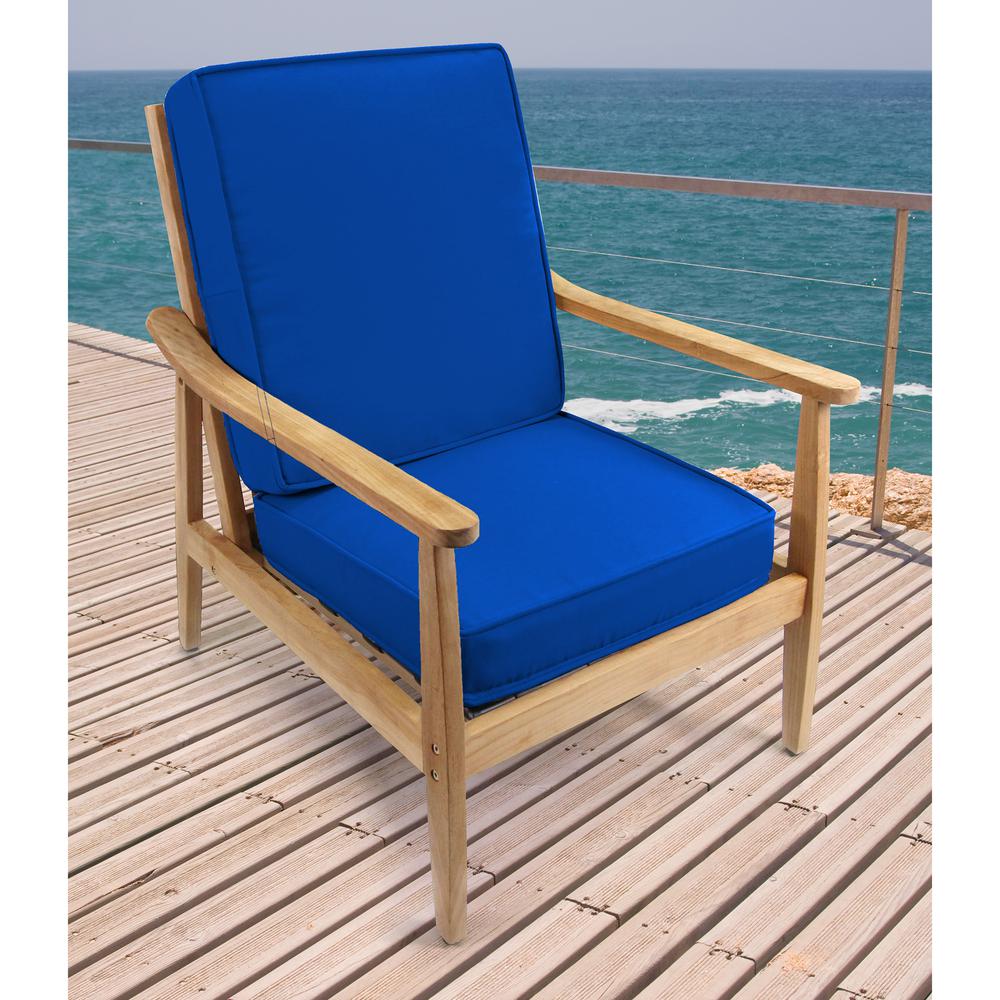 2-Piece Canvas Pacific Blue Solid Outdoor Chair Seat and Back Cushion Set. Picture 3