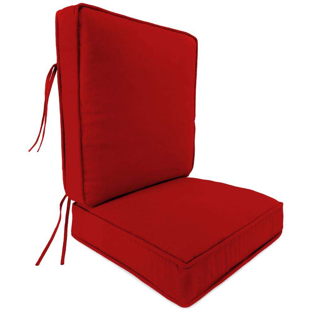 2-Piece Canvas Logo Red Solid Outdoor Chair Seat and Back Cushion Set and Welt. Picture 1