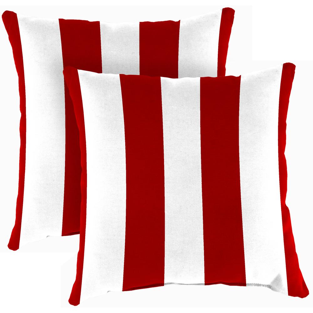 Cabana Red Stripe Square Knife Edge Outdoor Throw Pillows (2-Pack). Picture 1