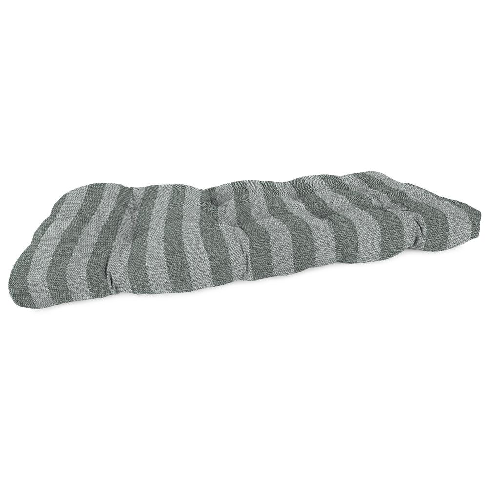 Conway Smoke Grey Stripe Tufted Outdoor Settee Bench Cushion. Picture 1
