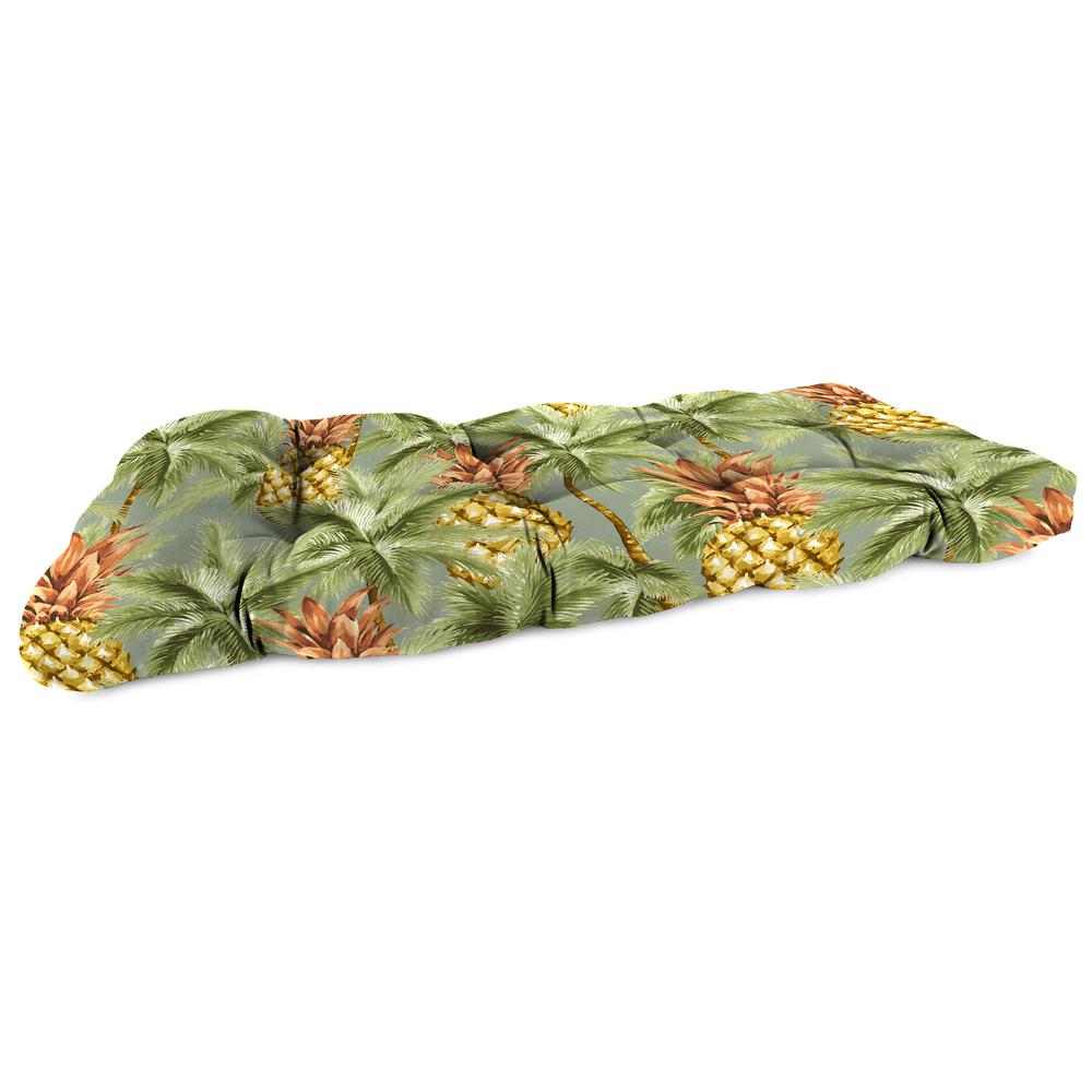 Luau Breeze Green Tropical Tufted Outdoor Settee Bench Cushion. Picture 1