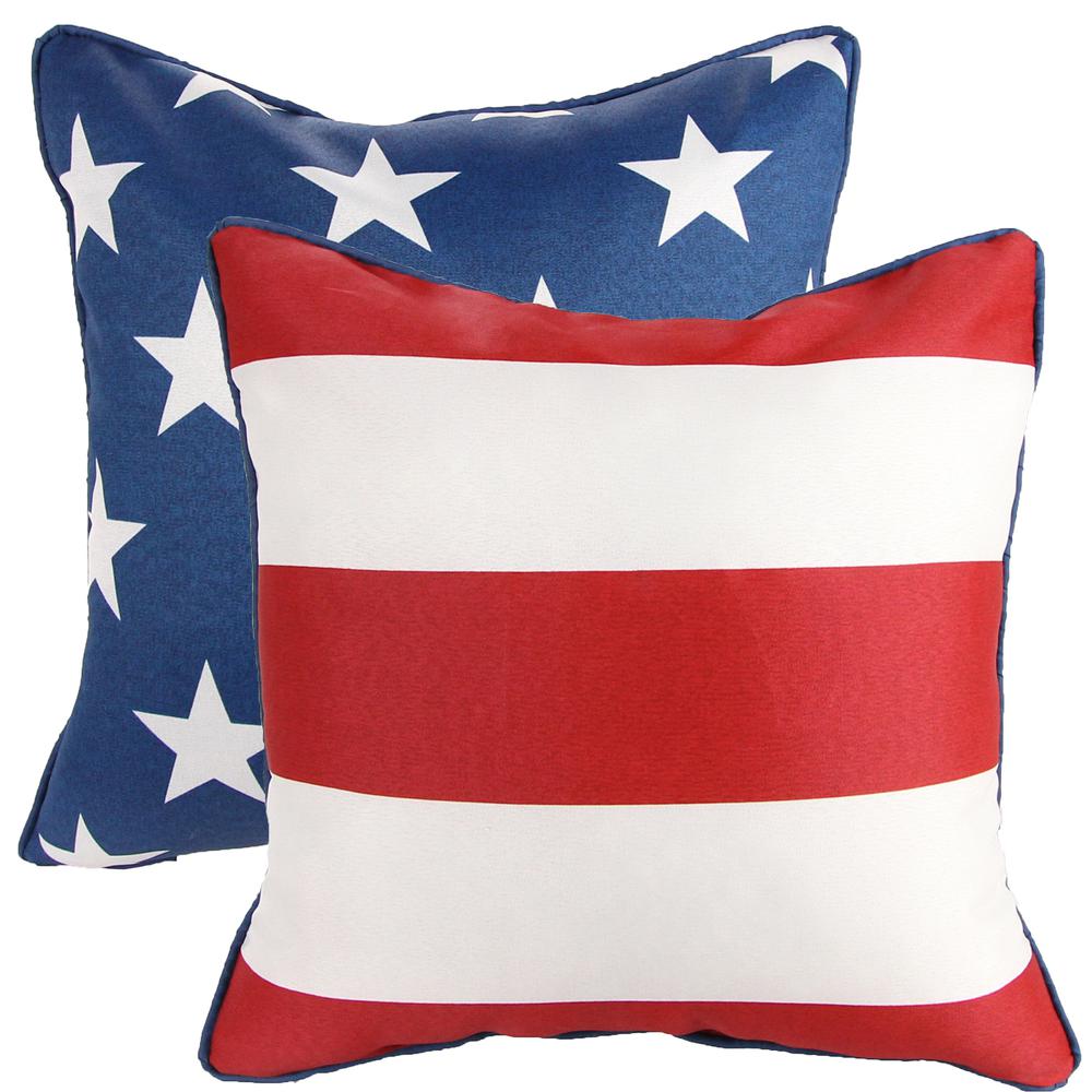 Red, White and Blue Stars and Stripes Reversible Outdoor Throw Pillow (2-Pack). Picture 1