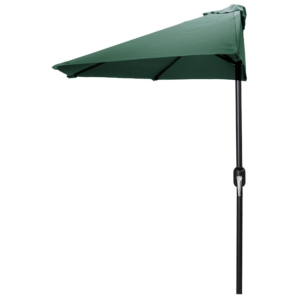 9' Half Round Green Solid Folding Outdoor Patio Umbrella with Crank Opening. Picture 1