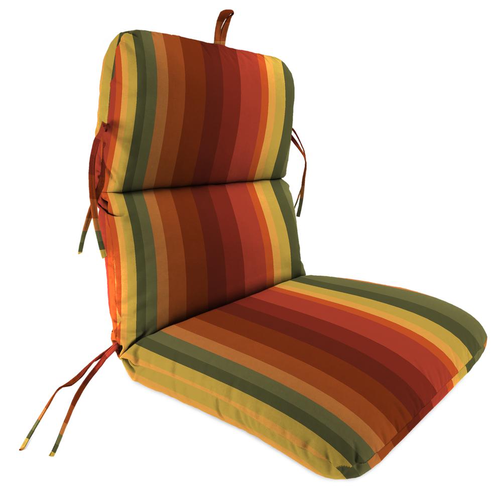 Islip Cayenne Maroon Stripe Outdoor Chair Cushion with Ties and Hanger Loop. Picture 1