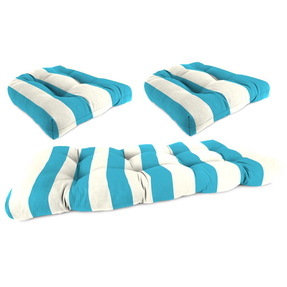 3-Piece Cabana Turquoise Stripe Tufted Outdoor Cushion Set. Picture 1