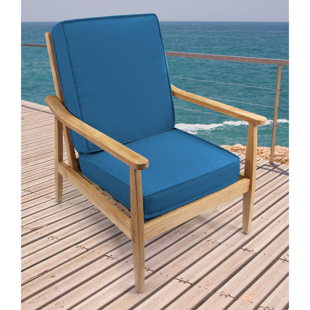 2-Piece Canvas Regatta Blue Solid Outdoor Chair Seat and Back Cushion Set. Picture 3