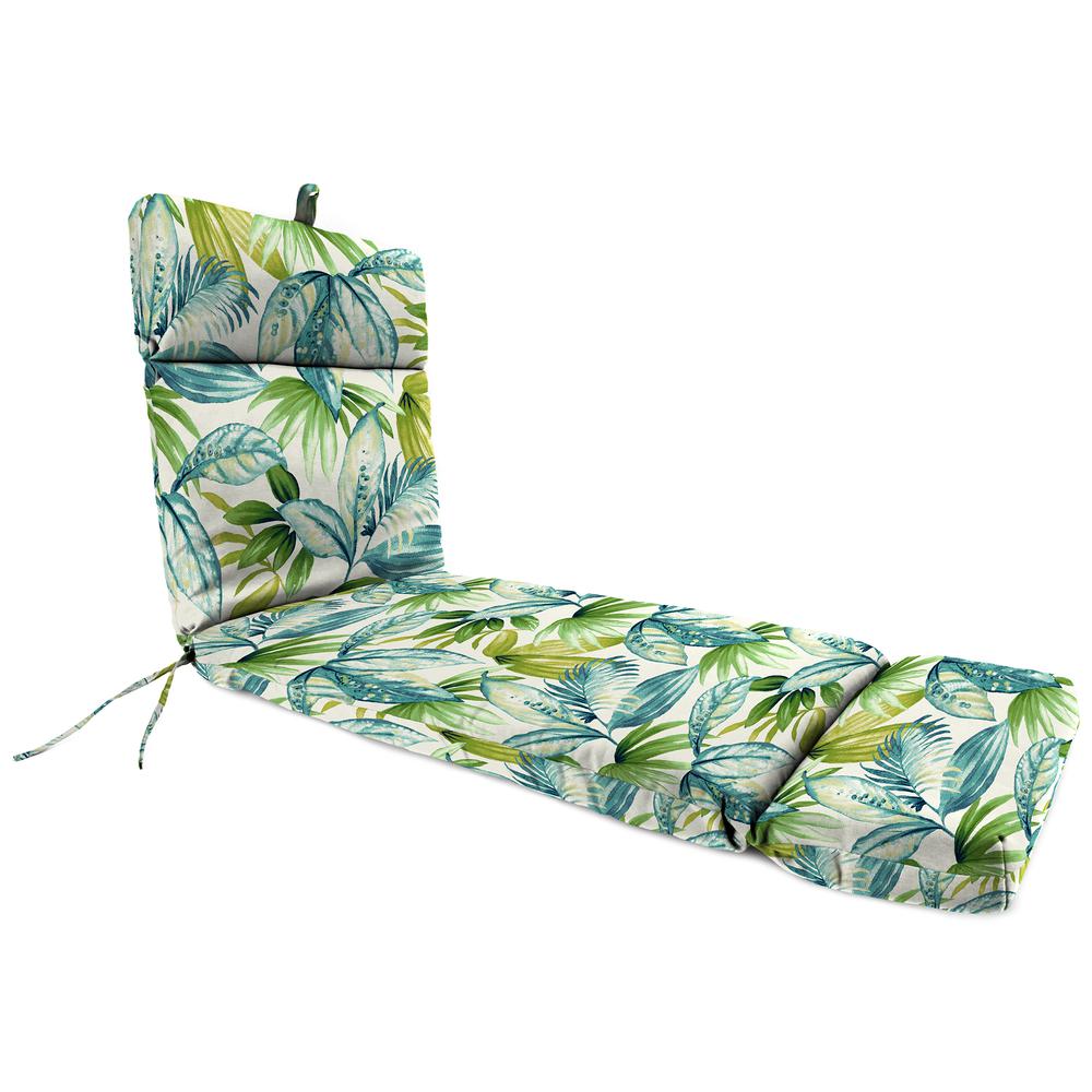 Seneca Caribbean Blue Leaves Rectangular French Edge Outdoor Cushion with Ties. Picture 1