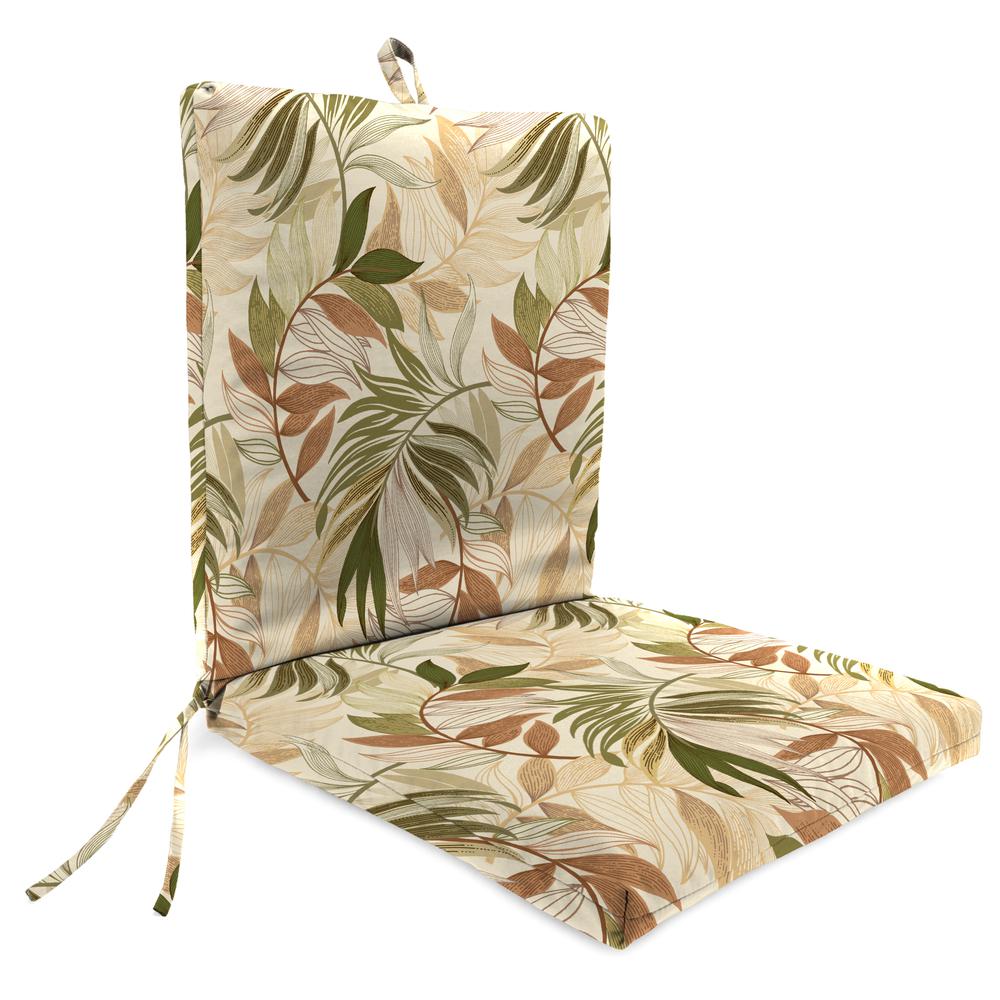 Oasis Nutmeg Beige Leaves French Edge Outdoor Chair Cushion with Ties. Picture 1