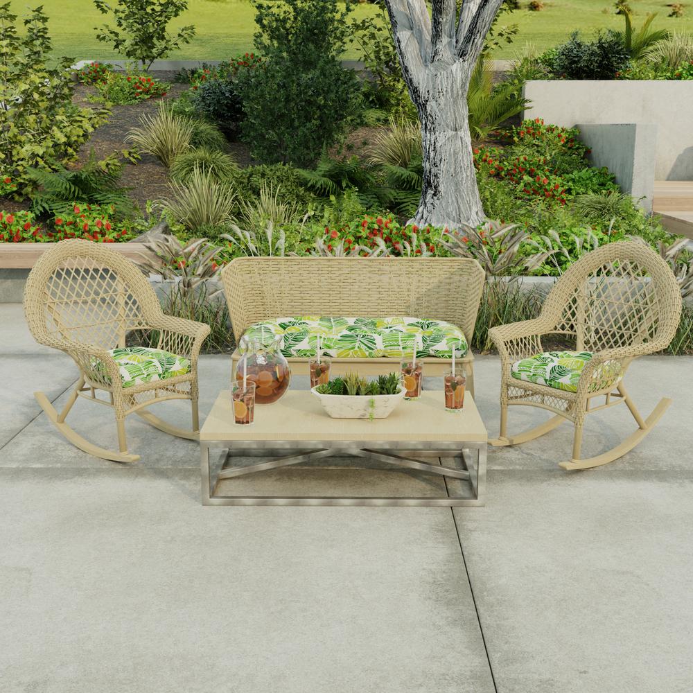 3-Piece Hixon Palm Green Leaves Tufted Outdoor Cushion Set. Picture 3