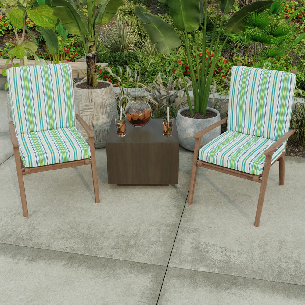 Clique Fresco Blue Stripe French Edge Outdoor Chair Cushion with Ties. Picture 3