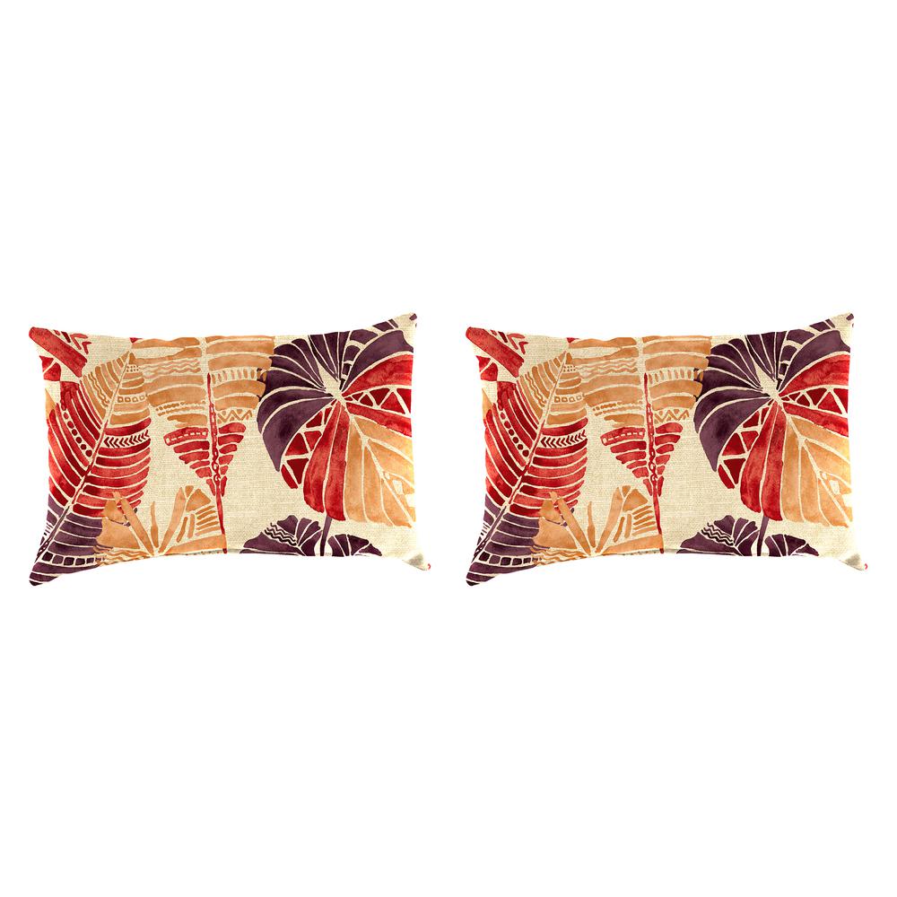 Hixon Sunset Beige Leaves Rectangular Knife Edge Outdoor Throw Pillows (2-Pack). Picture 1