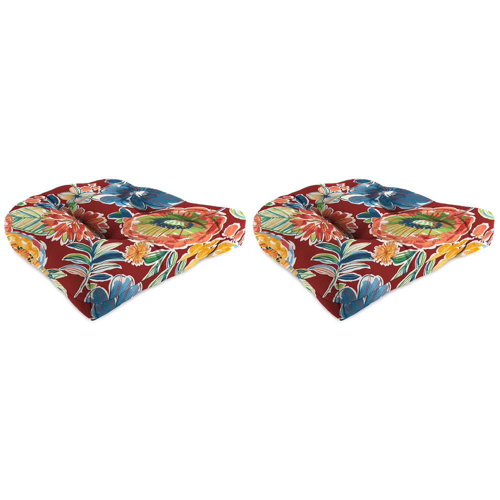 Colsen Berry Red Floral Tufted Outdoor Seat Cushion (2-Pack). Picture 1