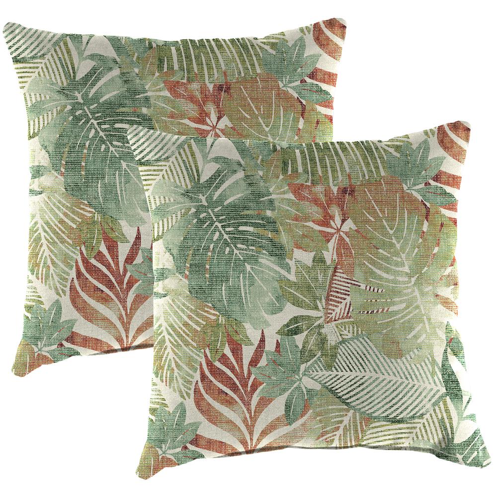 Wesley Almond Green Leaves Square Knife Edge Outdoor Throw Pillows (2-Pack). Picture 1