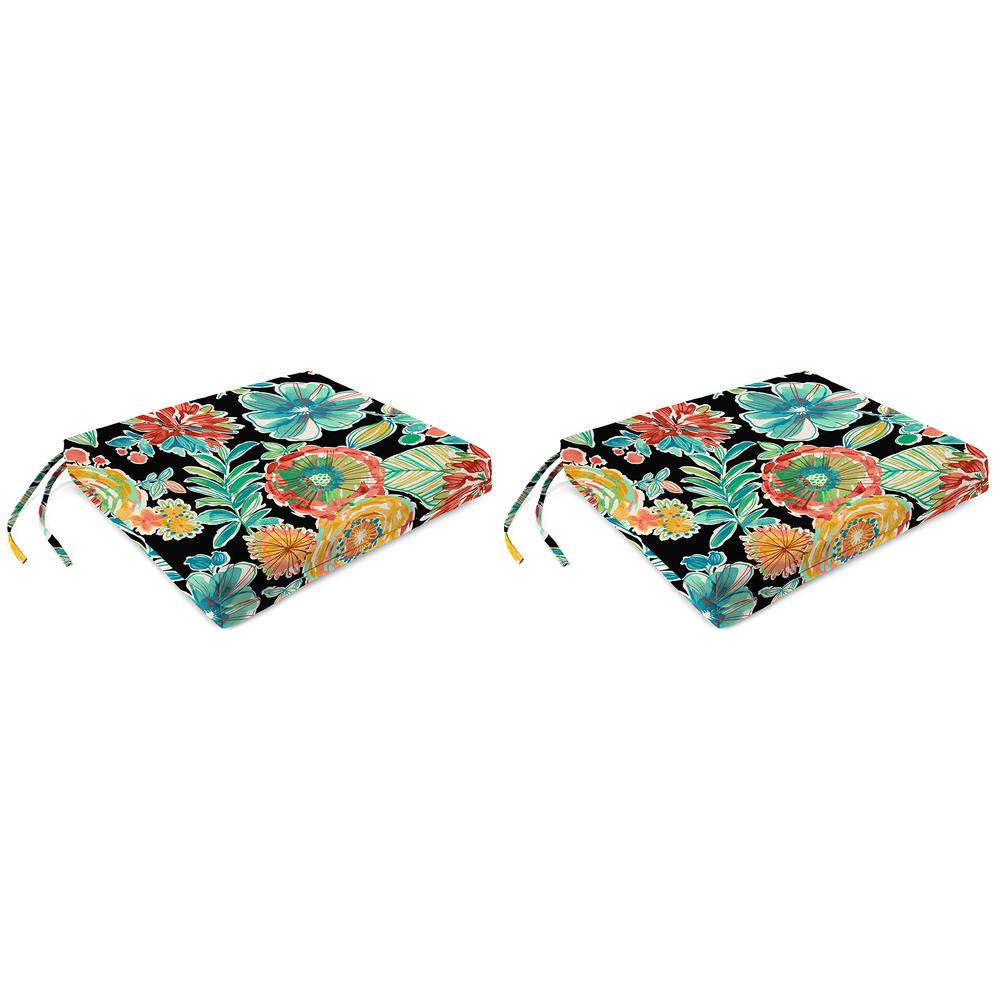 Colsen Noir Black Floral Outdoor Chair Pads Seat Cushions with Ties (2-Pack). Picture 1