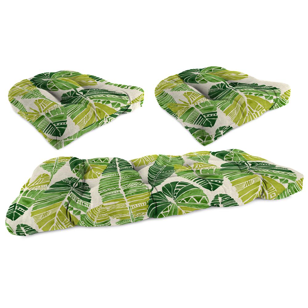 3-Piece Hixon Palm Green Leaves Tufted Outdoor Cushion Set. Picture 1