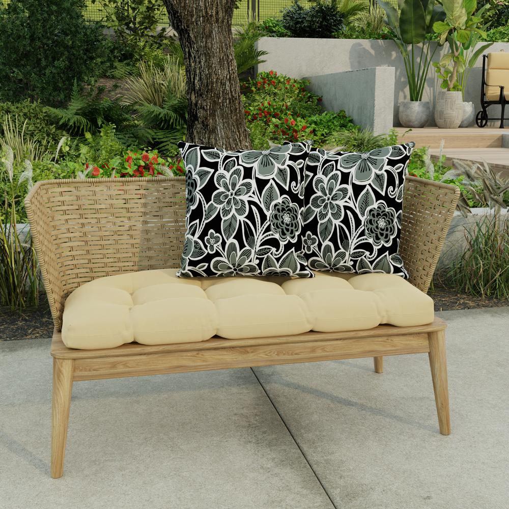 Halsey Shadow Black Floral Square Knife Edge Outdoor Throw Pillows (2-Pack). Picture 3