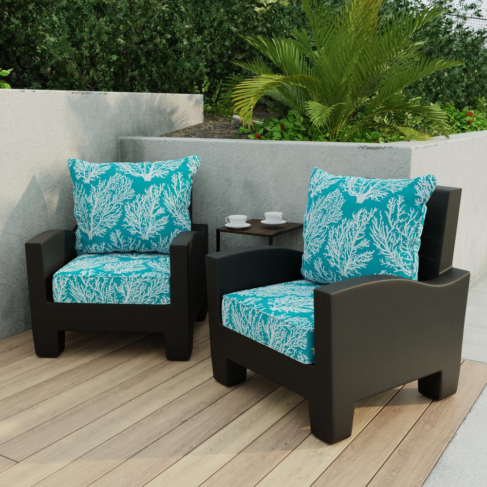 Seacoral Turquoise Nautical Outdoor Chair Seat and Back Cushion Set with Welt. Picture 3