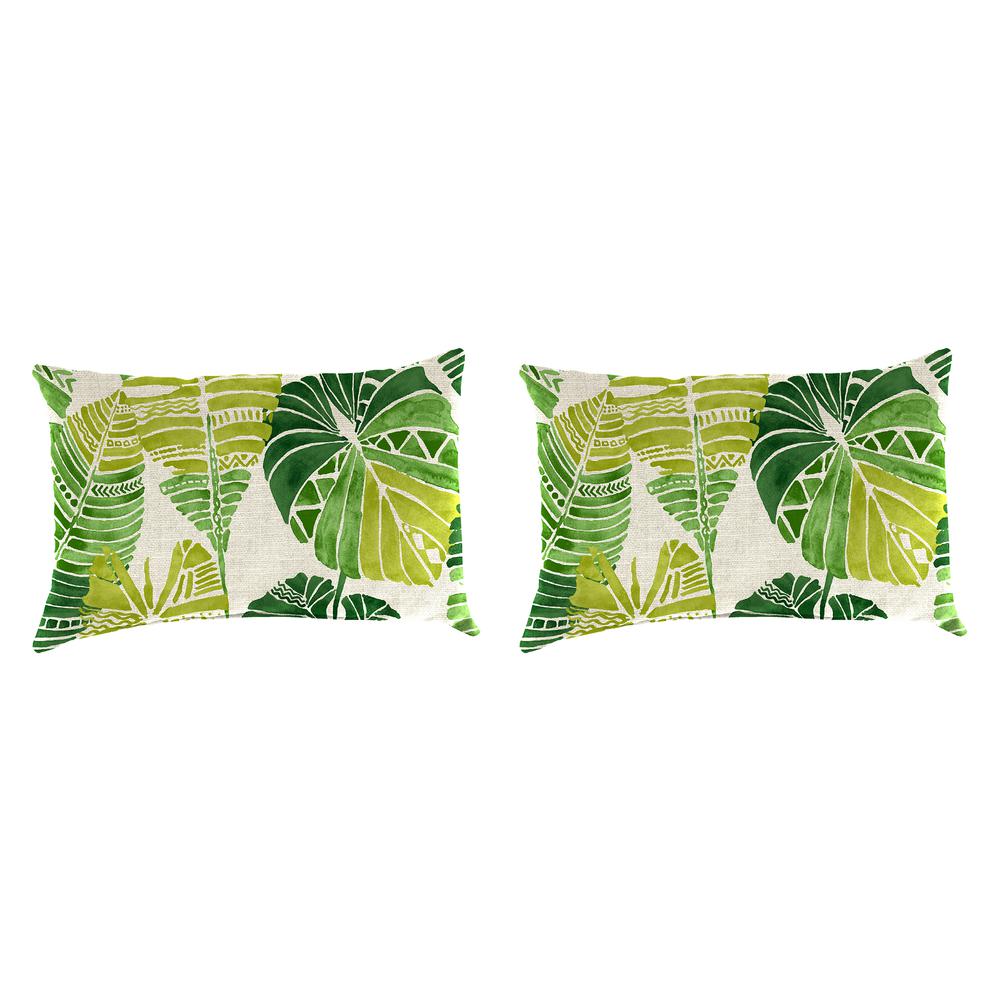 Hixon Palm Green Leaves Outdoor Lumbar Throw Pillows (2-Pack). Picture 1
