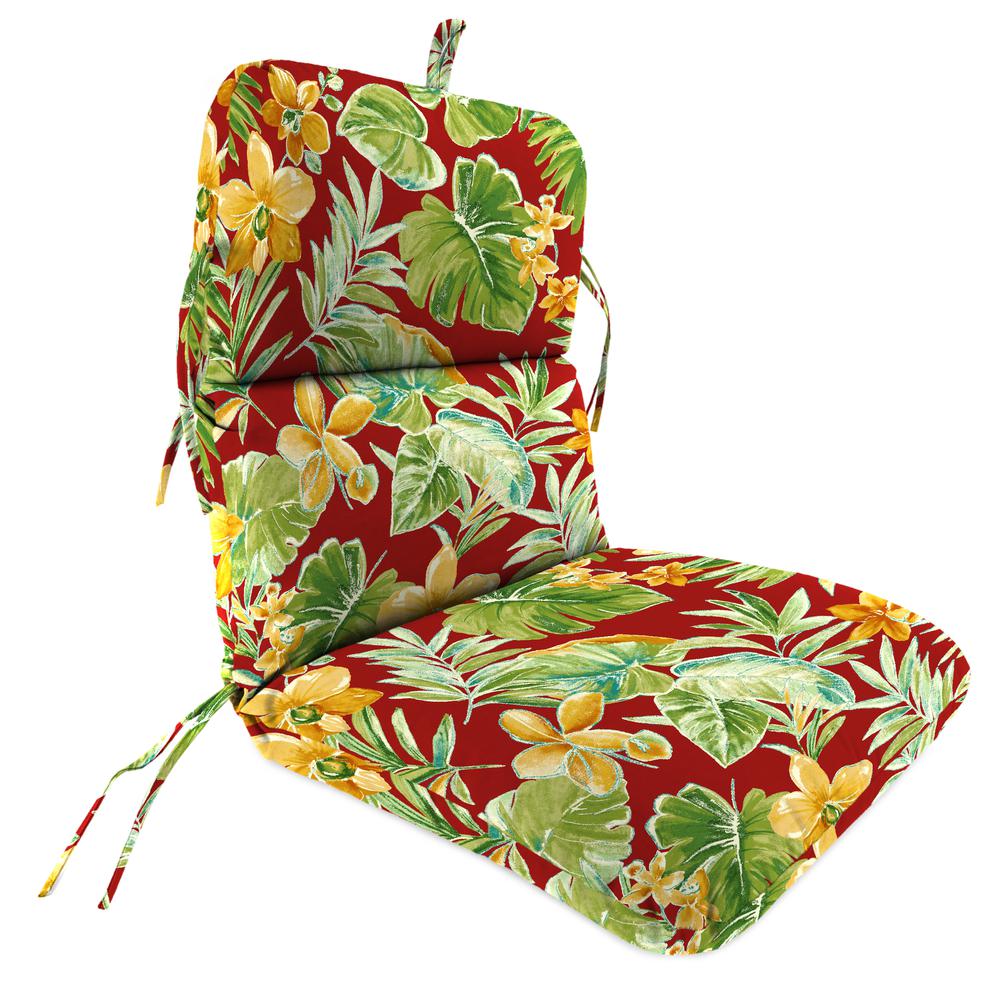 Beachcrest Poppy Red Floral Outdoor Chair Cushion with Ties and Hanger Loop. Picture 1