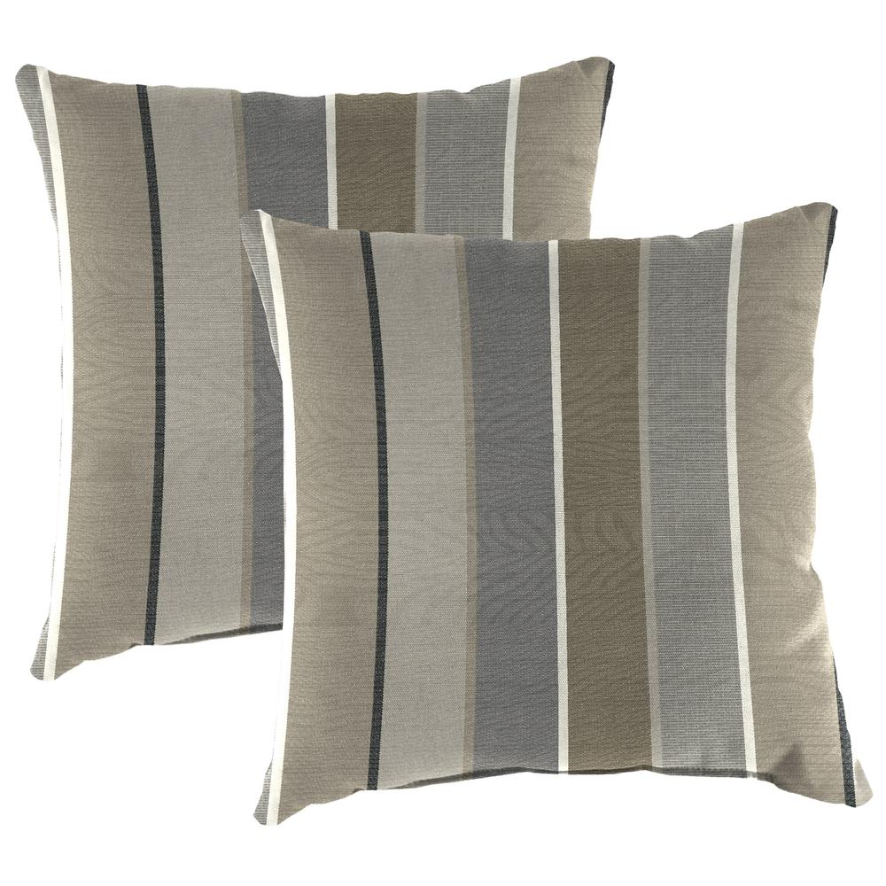 Milano Charcoal Multi Stripe Square Knife Edge Outdoor Throw Pillows (2-Pack). Picture 1