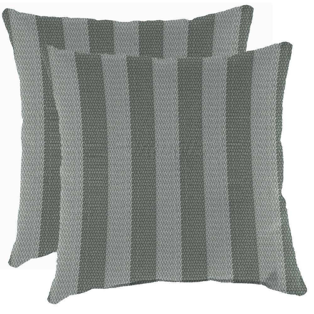 Conway Smoke Grey Stripe Square Knife Edge Outdoor Throw Pillows (2-Pack). Picture 1