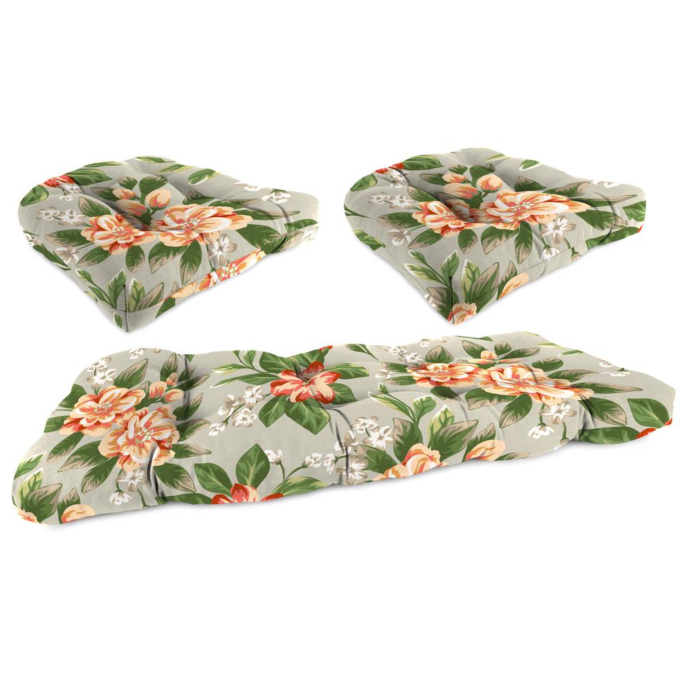 3-Piece Tori Cedar Grey Floral Tufted Outdoor Cushion Set. Picture 1