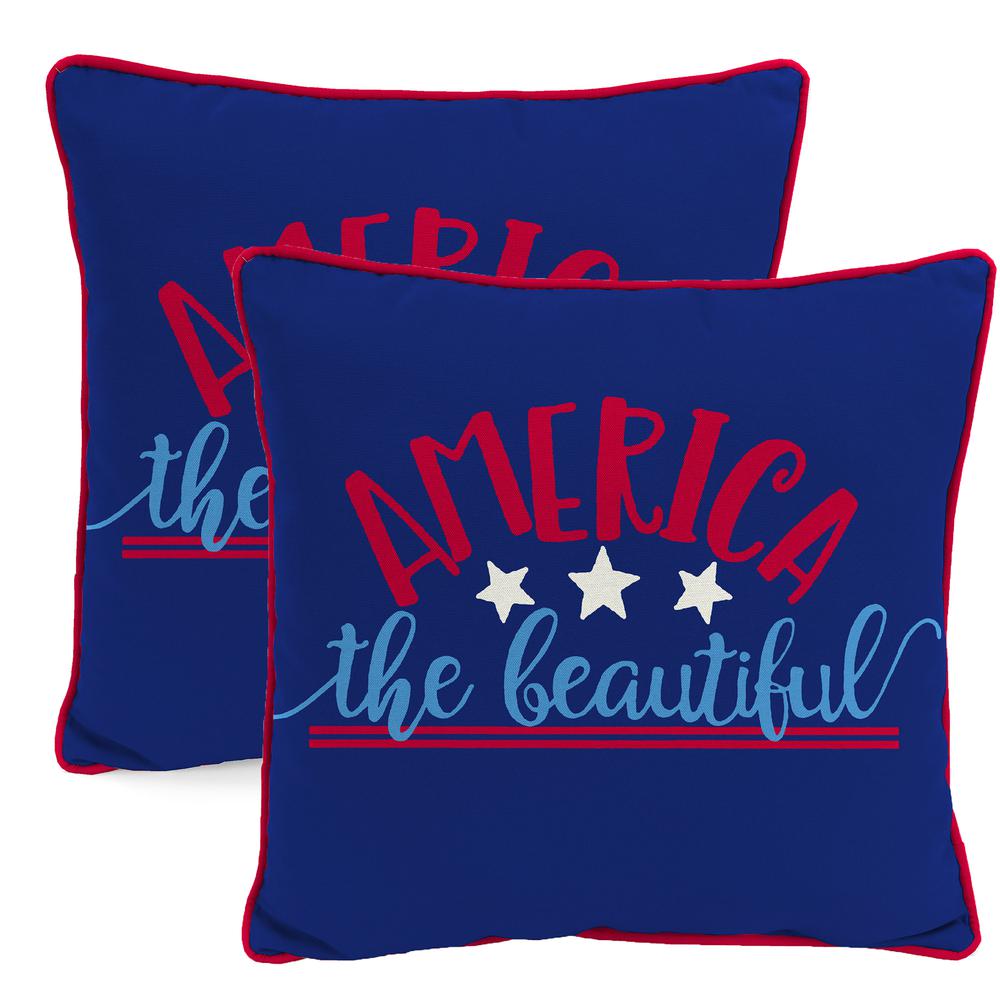 Navy America the Beautiful Novelty Knife Edge Outdoor Throw Pillow (2-Pack). Picture 1