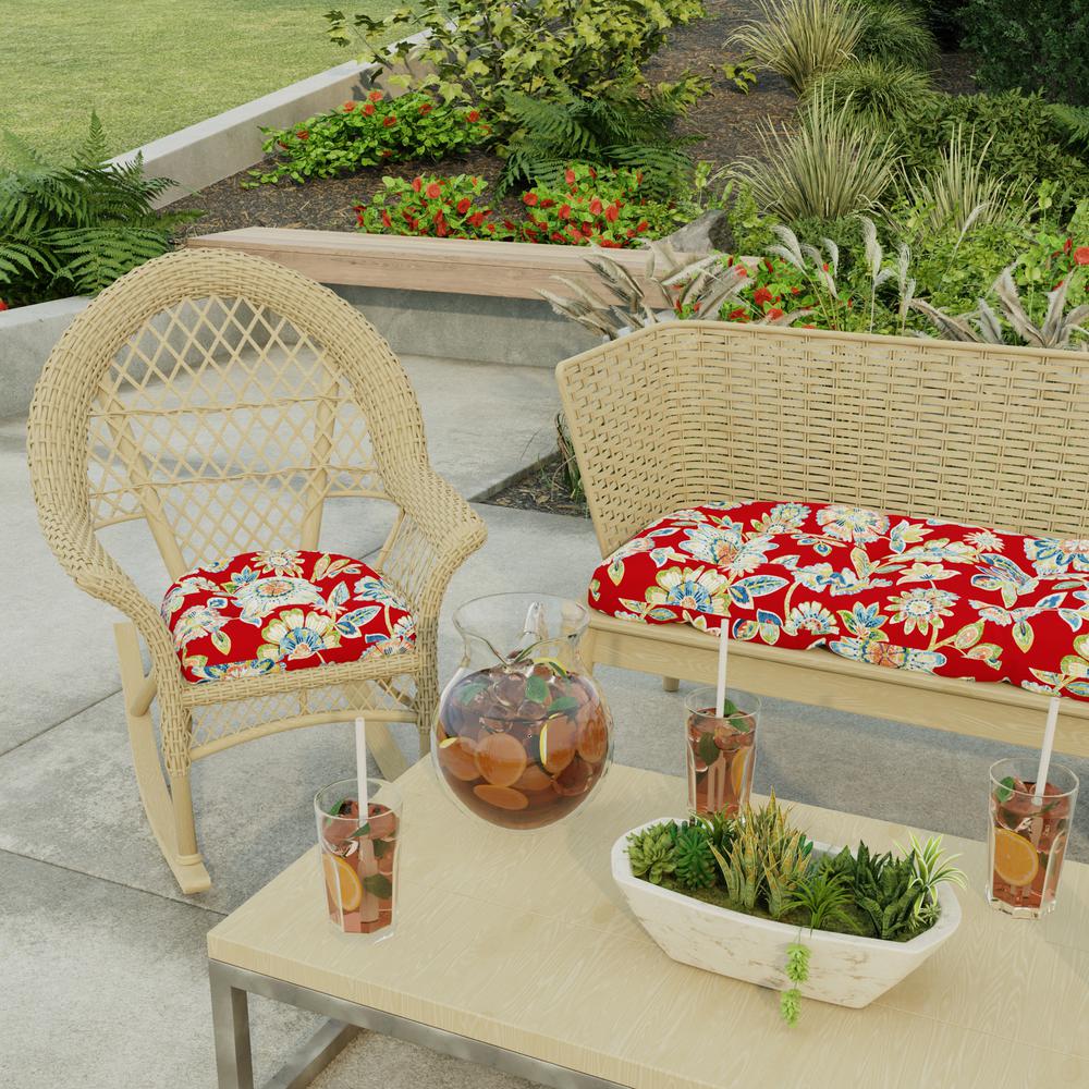 Daelyn Cherry Red Floral Tufted Outdoor Seat Cushion (2-Pack). Picture 3