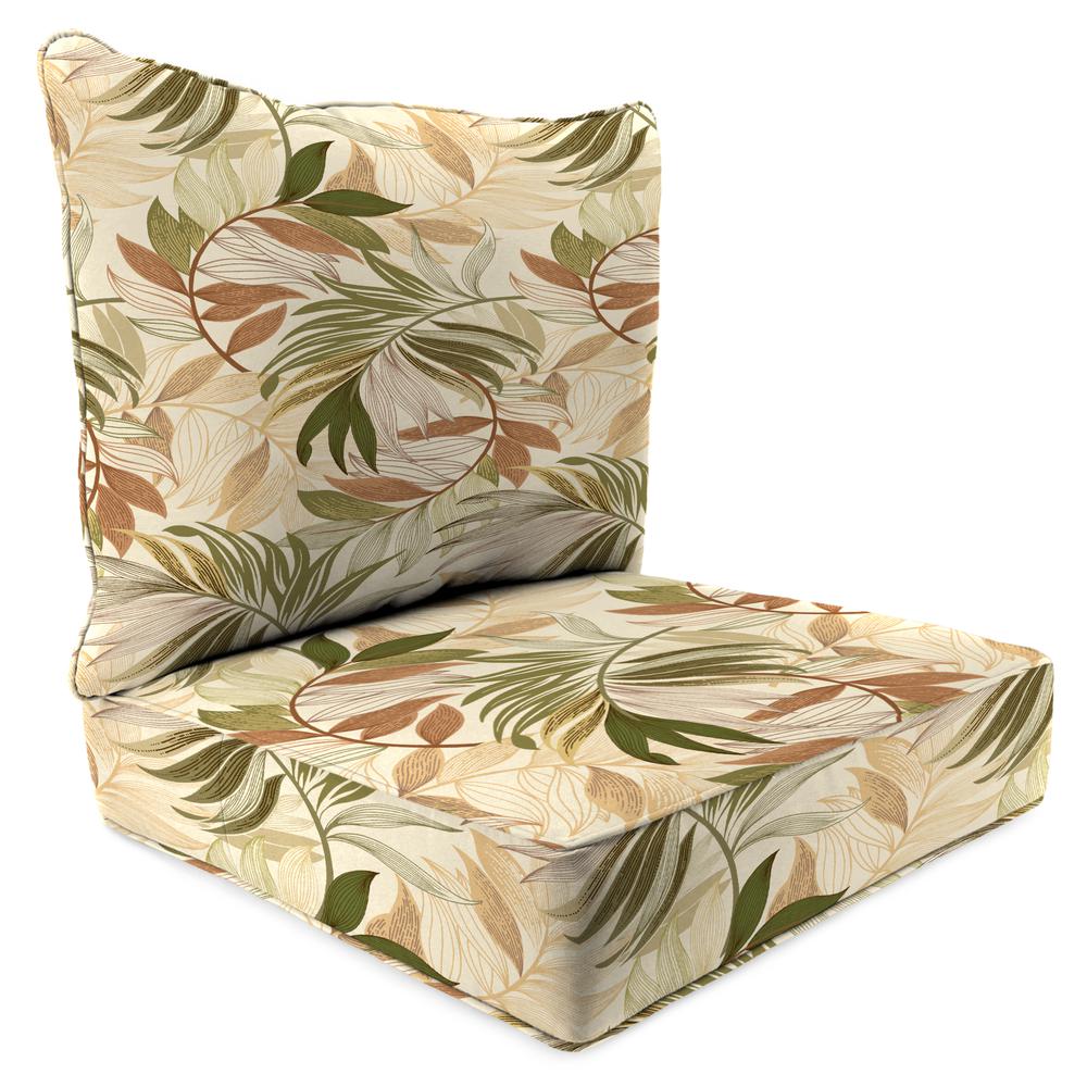 Oasis Nutmeg Beige Leaves Outdoor Chair Seat and Back Cushion Set with Welt. Picture 1
