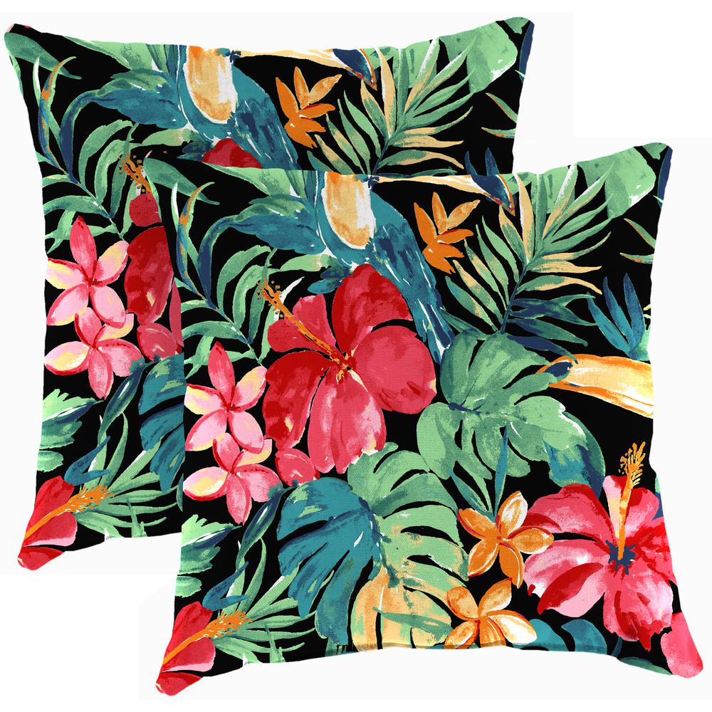 Rani Citrus Black Tropical Square Knife Edge Outdoor Throw Pillows (2-Pack). Picture 1