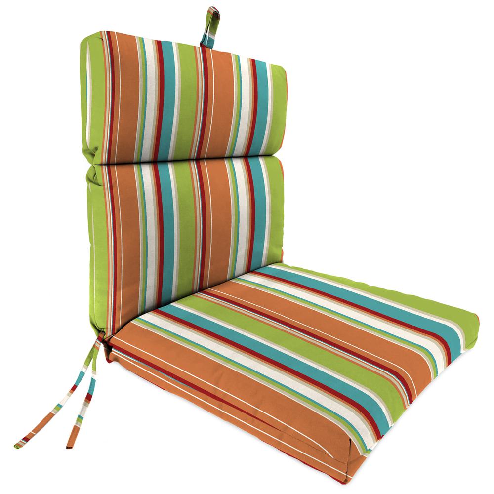 Covert Breeze Multi Stripe French Edge Outdoor Chair Cushion with Ties. Picture 1