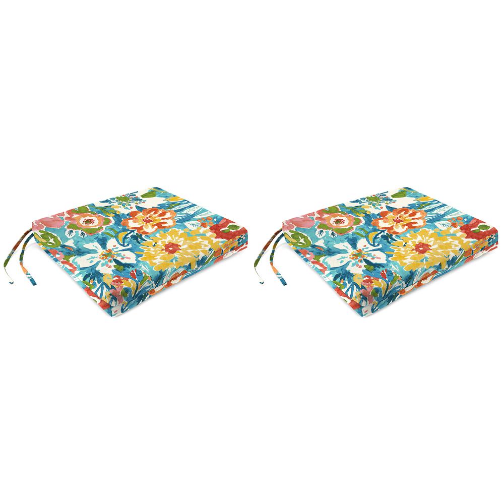 Sun River Sky Multi Floral Outdoor Chair Pads Seat Cushions with Ties (2-Pack). Picture 1