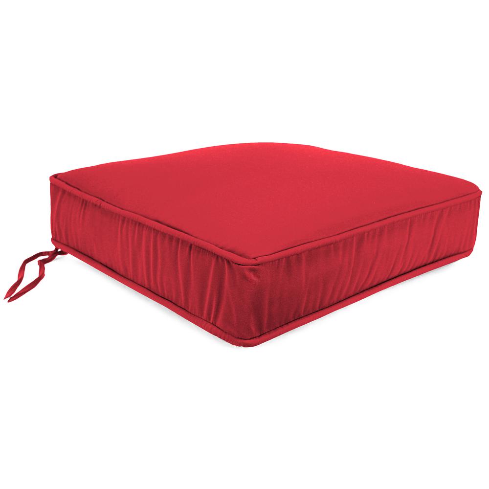 Canvas Blush Red Solid Boxed Edge Outdoor Deep Seat Cushion with Ties and Welt. Picture 1