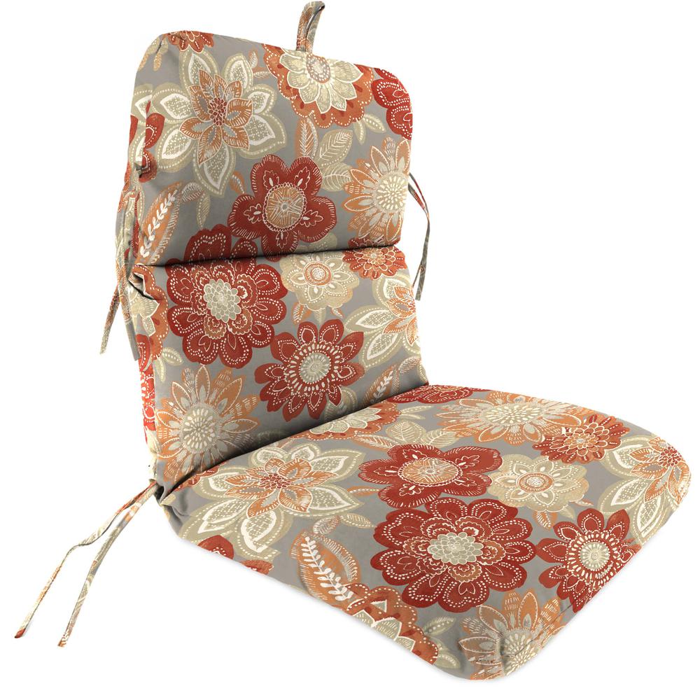 Anita Scorn Grey Floral Outdoor Chair Cushion with Ties and Hanger Loop. Picture 1